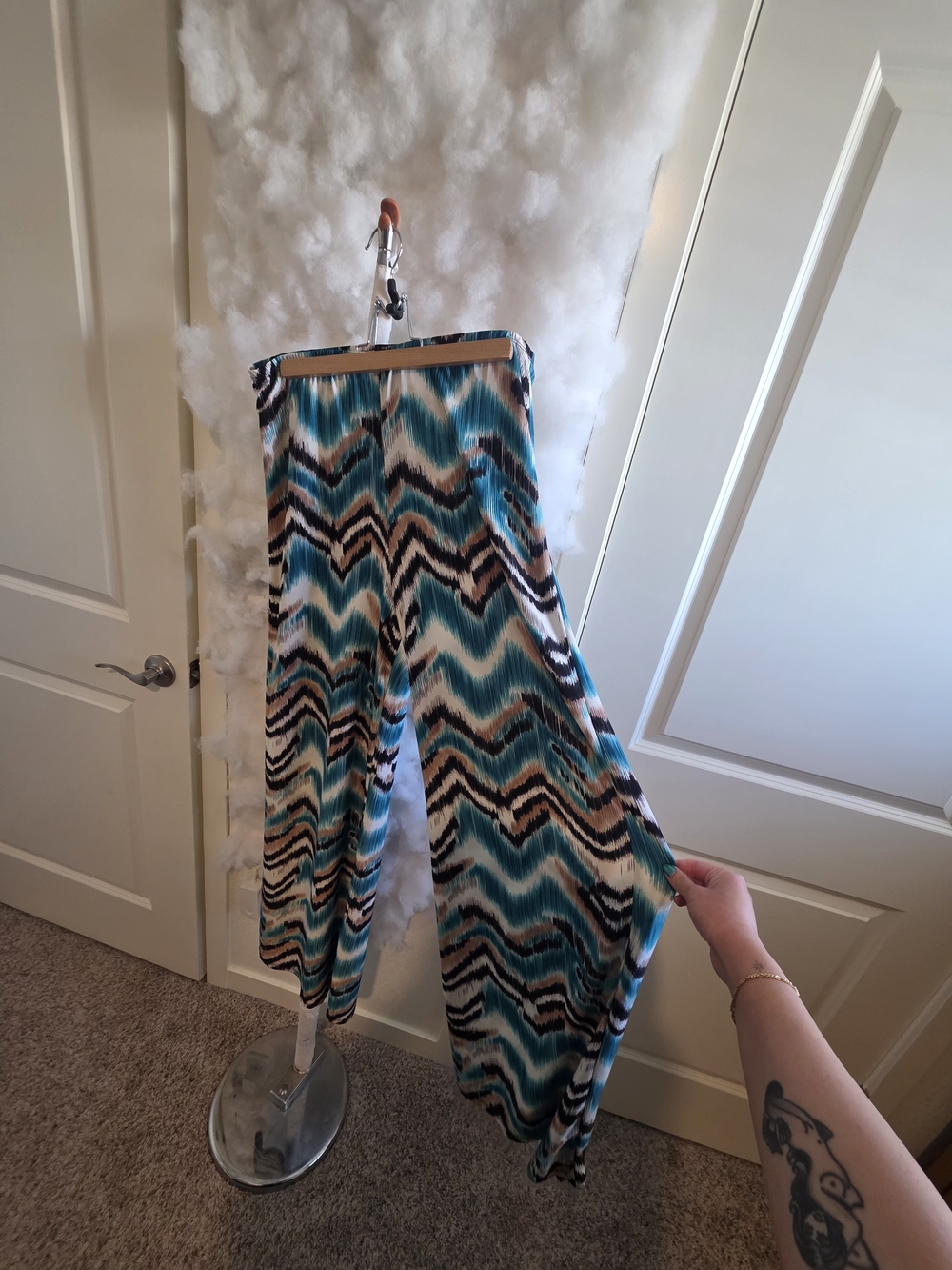 Blue Chevron Wide-Leg Palazzo Pants